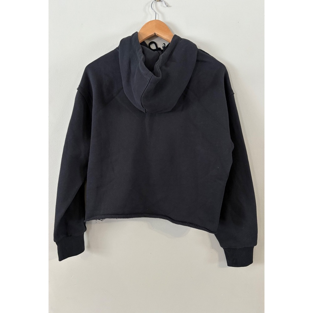 Fundamental Coast Women's Medium Black 1/4 Zip Cropped Hoodie Raw‎ Hem Relaxed - Picture 3 of 7